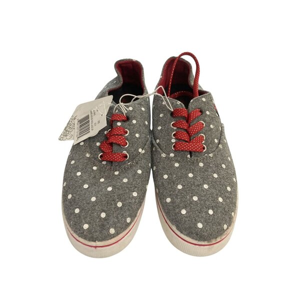 Disney Minnie Mouse women Size 8 Gray Polka Dot Sneakers red sparkle laces NWT - Picture 2 of 9